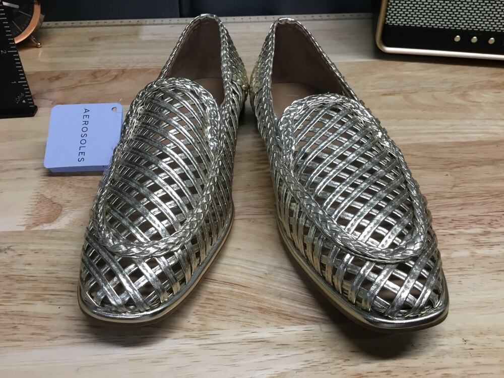 Aerosoles Tailored Nagle Loafers Women's 7 Silver Woven Leather Comfort Flats